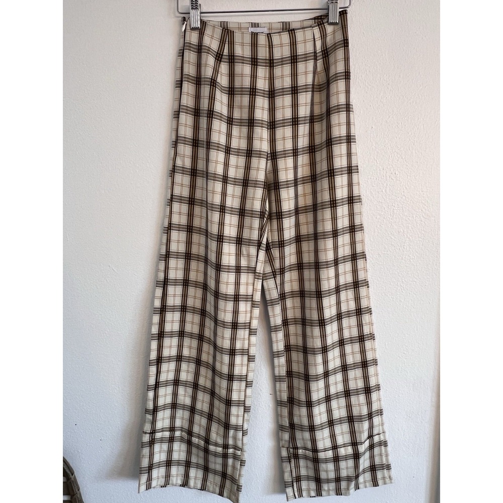 Princess Polly Plaid Wide Leg Pants Size 0 Tan‎ Brown Yellow Grunge Punk